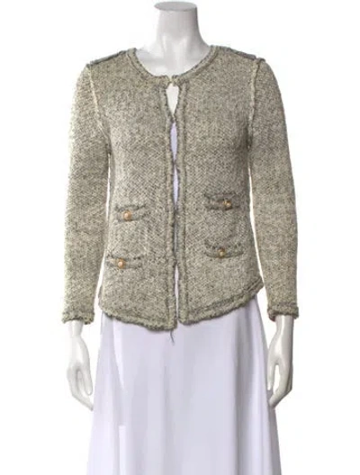 Pre-owned Maje Tweed Pattern Open Front Sweater In White