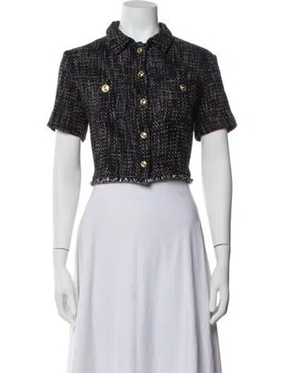 Pre-owned Maje Tweed Pattern Short Sleeve Blouse In Blue