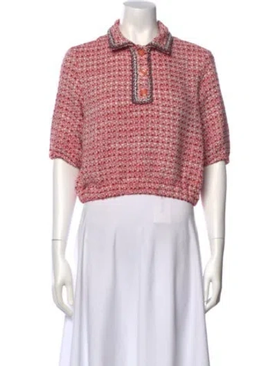 Pre-owned Maje Tweed Pattern Short Sleeve Crop Top