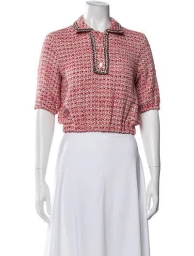Pre-owned Maje Tweed Pattern Short Sleeve Polo In Pink