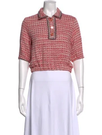 Pre-owned Maje Tweed Pattern Short Sleeve Polo In Red