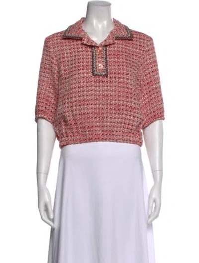 Pre-owned Maje Tweed Pattern Short Sleeve Polo In Red
