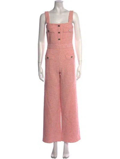 Pre-owned Maje Tweed Pattern Square Neckline Jumpsuit In Pink