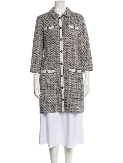 Pre-owned Maje Tweed Pattern Trench Coat In White