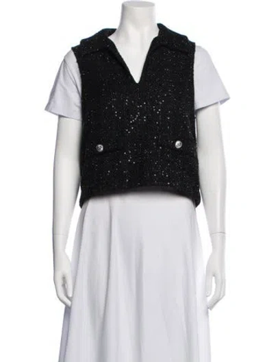 Pre-owned Maje Tweed Pattern Vest In White