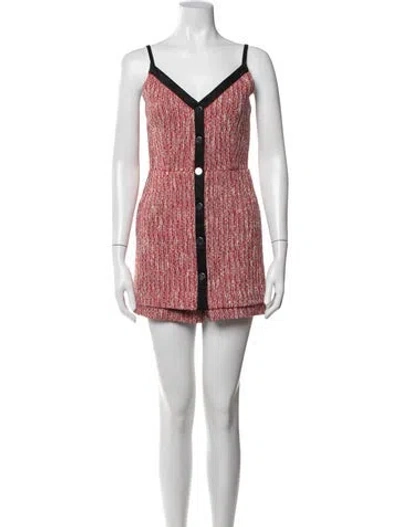 Pre-owned Maje Tweed Pattern V-neck Romper In Red