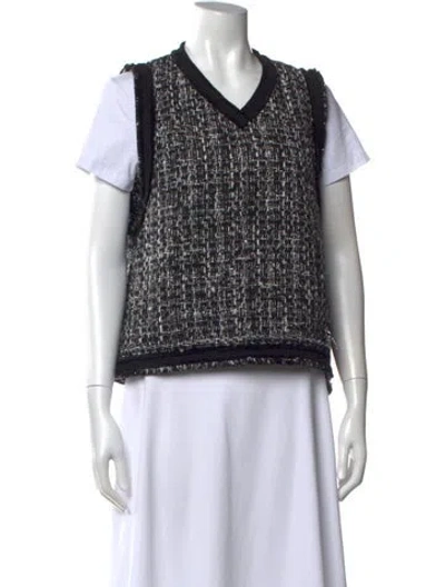 Pre-owned Maje Tweed Pattern V-neck Sweater In Black/metallic