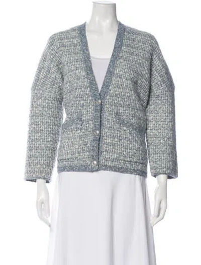 Pre-owned Maje Tweed Pattern V-neck Sweater In Blue