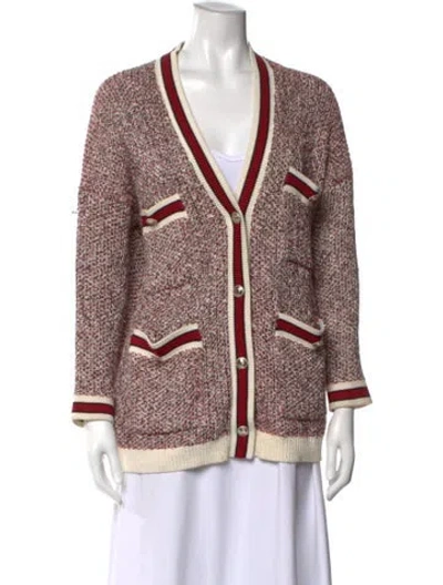 Pre-owned Maje Tweed Pattern V-neck Sweater In Neutral