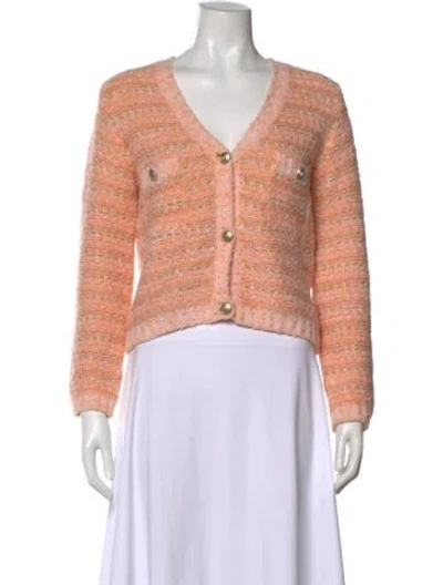 Pre-owned Maje Tweed Pattern V-neck Sweater In Orange