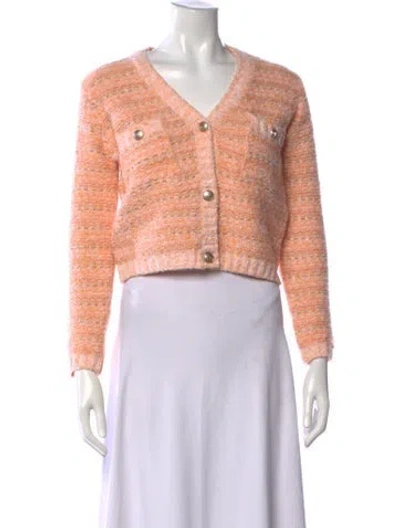 Pre-owned Maje Tweed Pattern V-neck Sweater In Orange