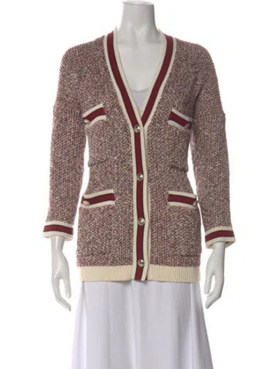Pre-owned Maje Tweed Pattern V-neck Sweater In Red