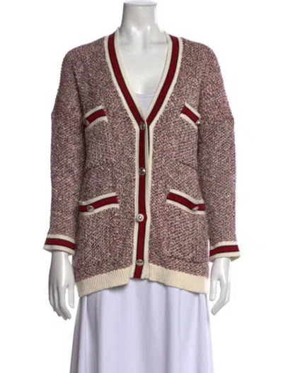 Pre-owned Maje Tweed Pattern V-neck Sweater In Red