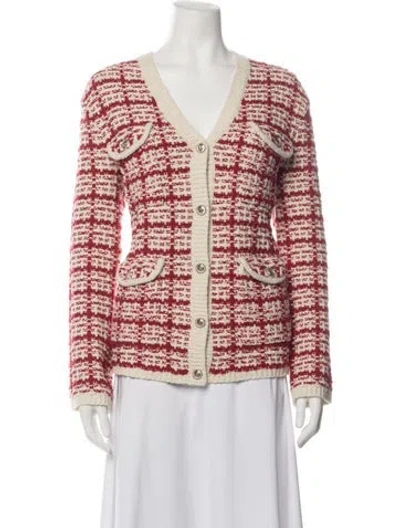 Pre-owned Maje Tweed Pattern V-neck Sweater In Red