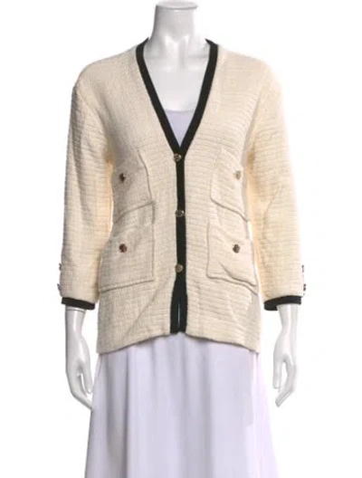 Pre-owned Maje Tweed Pattern V-neck Sweater In White