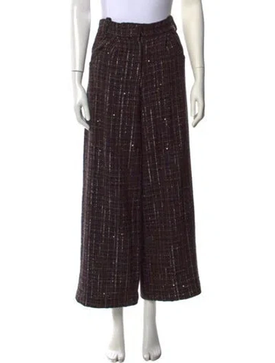 Pre-owned Maje Tweed Pattern Wide Leg Pants In Brown