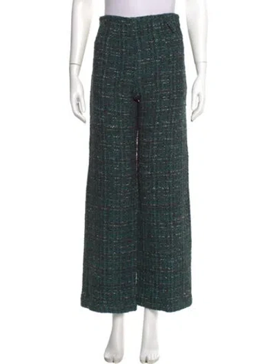 Pre-owned Maje Tweed Pattern Wide Leg Pants In Green