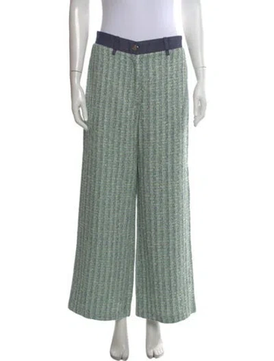 Pre-owned Maje Tweed Pattern Wide Leg Pants In Green