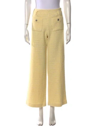 Pre-owned Maje Tweed Pattern Wide Leg Pants In Metallic/yellow