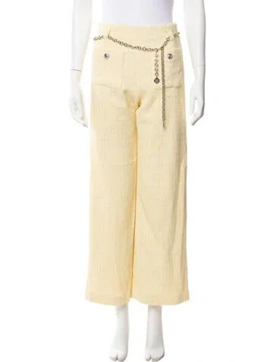 Pre-owned Maje Tweed Pattern Wide Leg Pants In Metallic/yellow