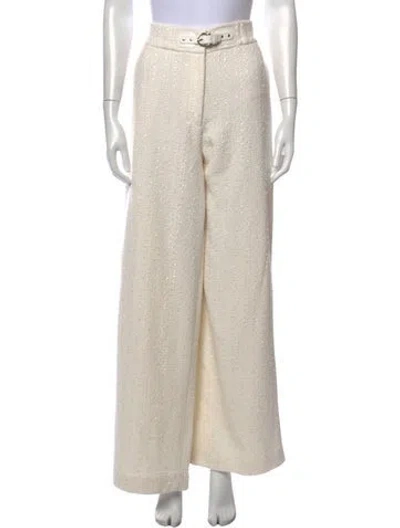Pre-owned Maje Tweed Pattern Wide Leg Pants In White