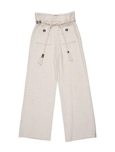 Pre-owned Maje Tweed Pattern Wide Leg Pants In White