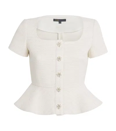 Maje Tweed Peplum Top In White