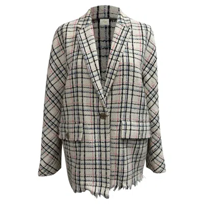 Maje Tweed Plaid Blazer In White Cotton In Multi