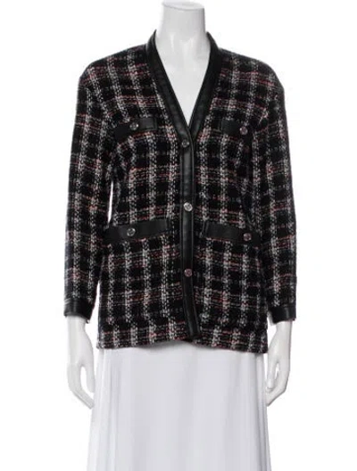 Pre-owned Maje Tweed Plaid Print Blazer In Black
