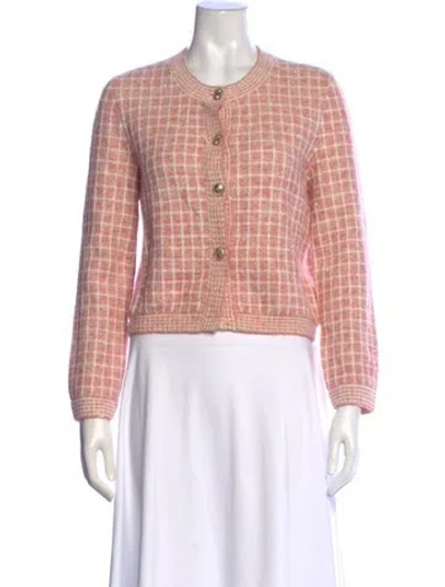 Pre-owned Maje Tweed Plaid Print Sweater In Pink