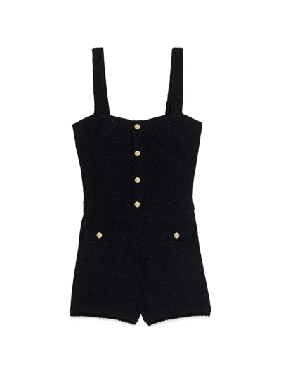 Maje Tweed Playsuit In Black