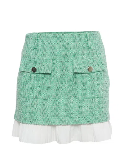 Pre-owned Maje Tweed Plissé Skirt In Green