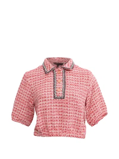 Pre-owned Maje Tweed Polo Top In Red