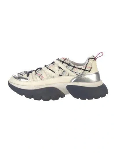 Pre-owned Maje Tweed Printed Sneakers In White
