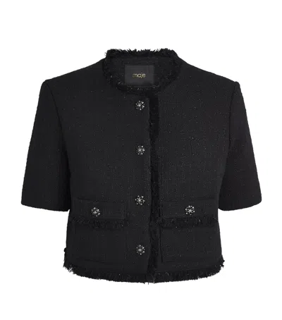 Maje Tweed Rhinestone-embellished Jacket In Black