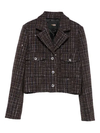 Maje Tweed Sequin-embellished Blazer In Brown