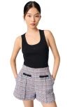 Maje Tweed Shorts With Contrasting Trim In Blue/red