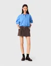 Maje Tweed Shorts With Elasticated Waistband In Brown