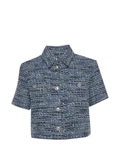 Pre-owned Maje Tweed Short-sleeve Top In Blue