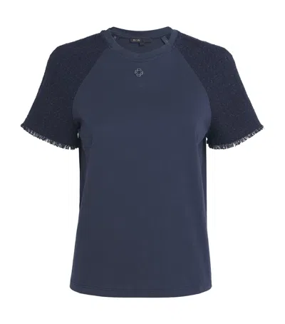 Maje Tweed Sleeve T-shirt In Blue
