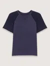 Maje Womens Branded Tweed-sleeved Cotton-jersey T-shirt Bleus In Marine