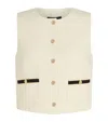 Maje Womens Ecru Contrast-trim Short Sleeveless Tweed Top In White