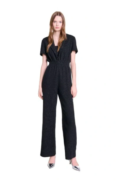 Maje Tweed Trouser Suit In Black