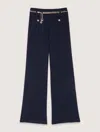 Maje Tweed Trousers With Chain Belt In Navy