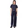 Maje Tweed Trousers With Chain Belt In Navy