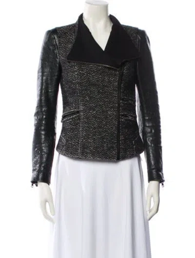 Pre-owned Maje Tweed Tweed Pattern Biker Jacket In Black
