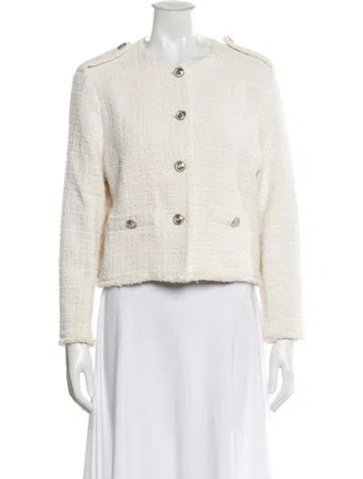 Pre-owned Maje Tweed Tweed Pattern Evening Jacket In White