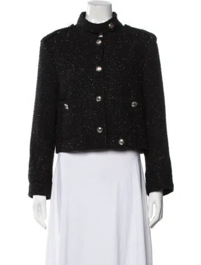 Pre-owned Maje Tweed Tweed Pattern Jacket In Black