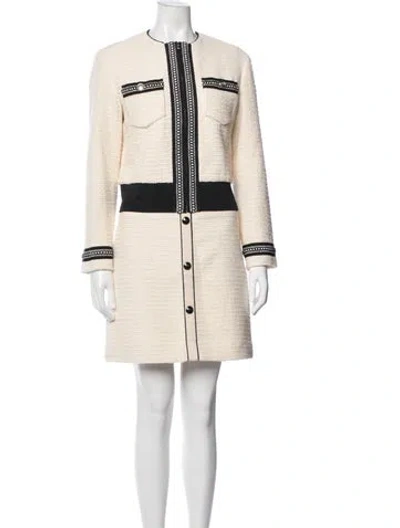 Pre-owned Maje Tweed Tweed Pattern Skirt Set W/ Tags In White