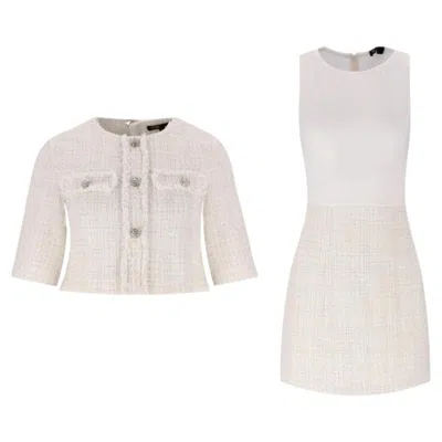 Pre-owned Maje Tweed Two-in-one Dress & Cardigan Set In Beige